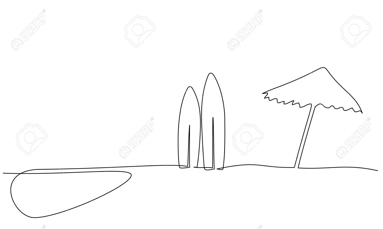 One Continuous Line Drawing Long Surfboard Standing Up In Sand Royalty Free Cliparts Vectors And Stock Illustration Image