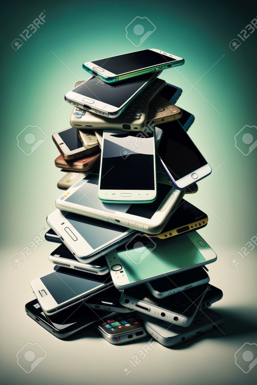 Montón De Teléfonos Celulares Sentados Uno Al Lado Del Otro En La Parte  Superior De La Computadora Portátil. Ia Generativa. Fotos, retratos,  imágenes y fotografía de archivo libres de derecho. Image 200321499