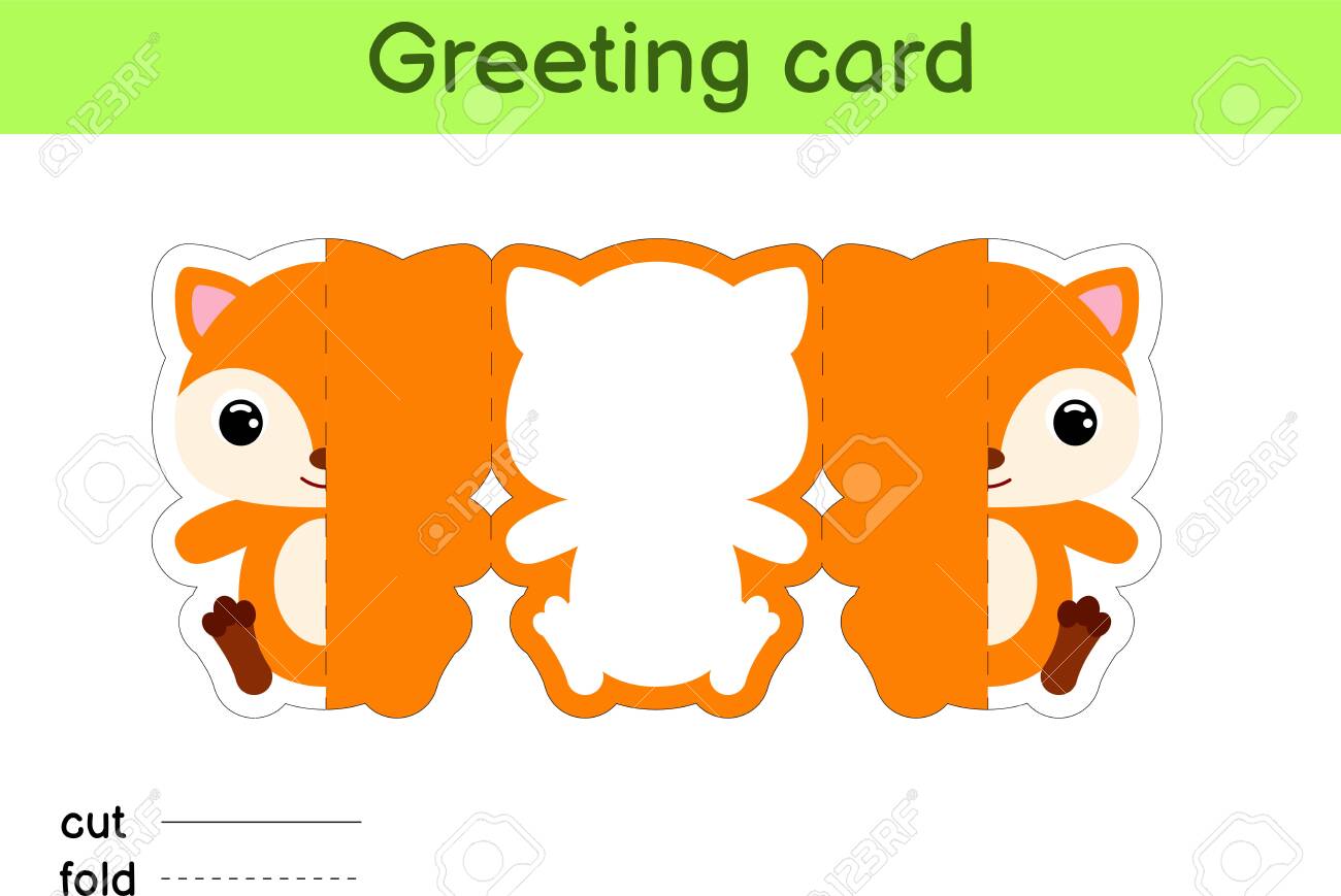 Cute Fox Fold-a-long Greeting Card Template. Great For Birthdays, Baby  Showers, Themed Parties. Printable Color Scheme. Print, Cut Out, Fold,  Glue. Colorful Vector Stock Illustration. Royalty Free SVG, Cliparts,  Vectors, And Stock
