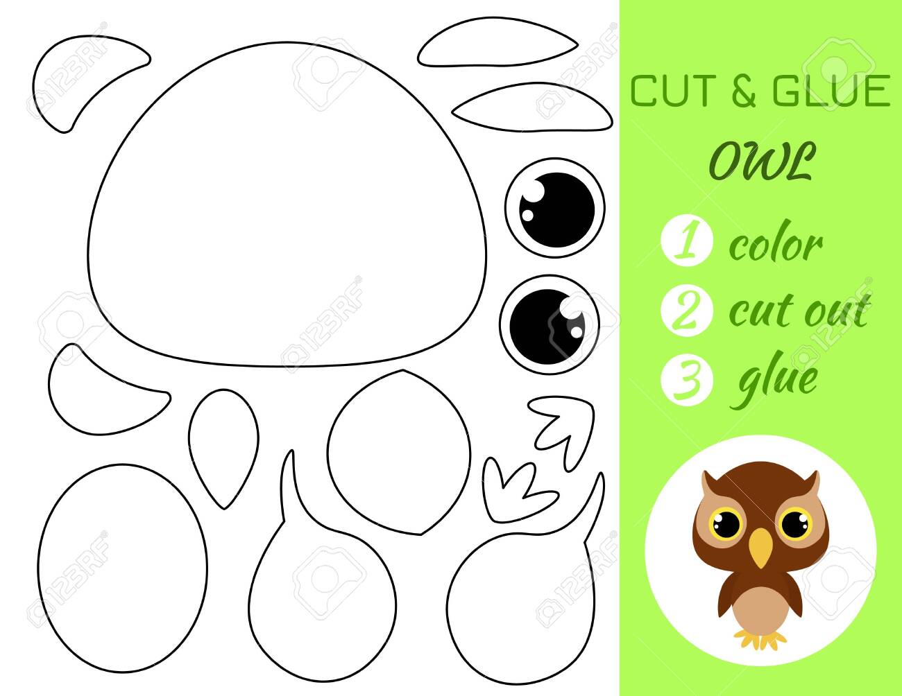 Download Coloring Book Cut And Glue Baby Owl Educational Paper Game For Royalty Free Cliparts Vectors And Stock Illustration Image 157510268