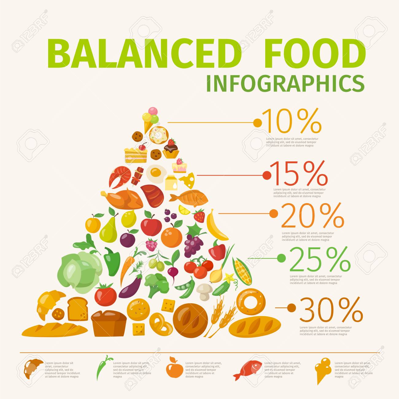 Vector poster with healthy food infographic pyramid. - 125011919 Vector poster with healthy food infographic pyramid. - 125011919