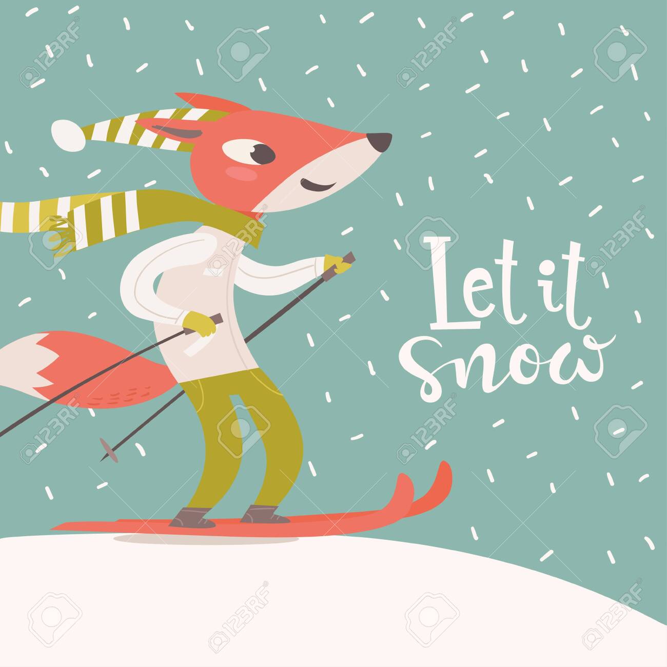 retro style cartoon christmas poster with a fox retro christmas poster