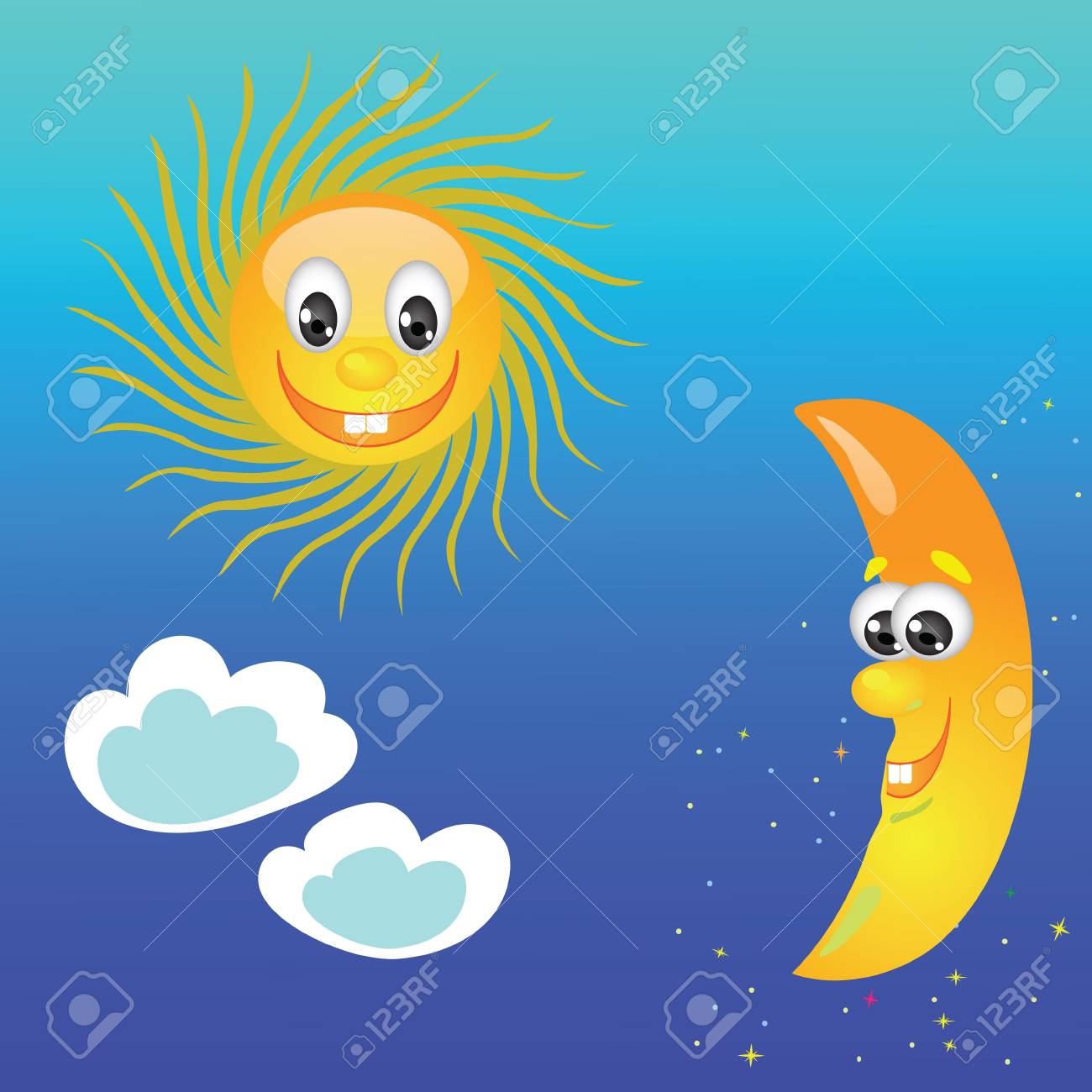 太陽と月が空の背景とカラフルなイラストのイラスト素材 ベクタ Image 太陽と月が空の背景とカラフルなイラストのイラスト素材 ベクタ Image