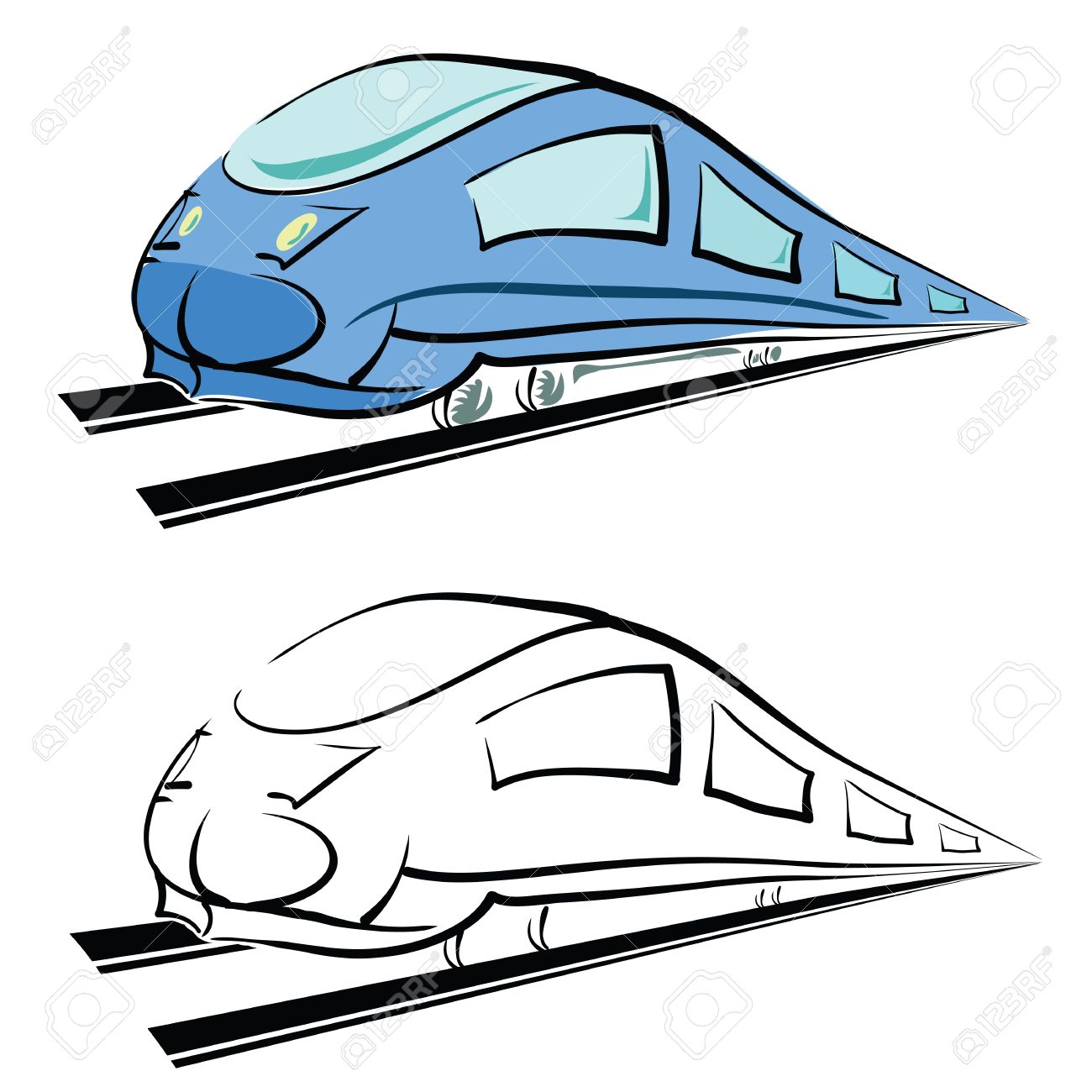 白い背景の上の現代鉄道シルエットとカラフルなイラストのイラスト素材 ベクタ Image