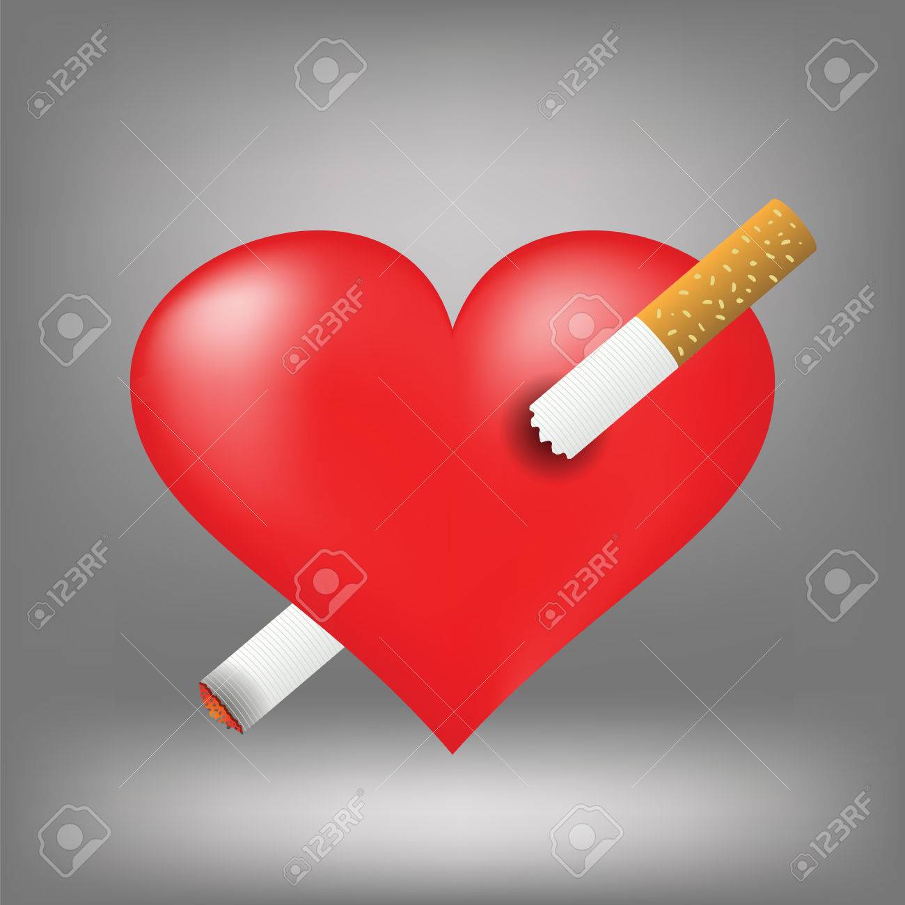 Illustration With Cigarette And Heart On Grey Background. Graphic Design Useful For Your Design.Red Heart Pierced By Burning Sigarette. Royalty Free Cliparts, Vectors, And Stock Illustration. Image 37090000.