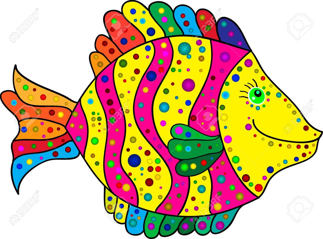 Cute Colorful Stripes Fish Cartoon. Vector Illustration. Royalty Free SVG,  Cliparts, Vectors, and Stock Illustration. Image 59637170., image size:1300x961