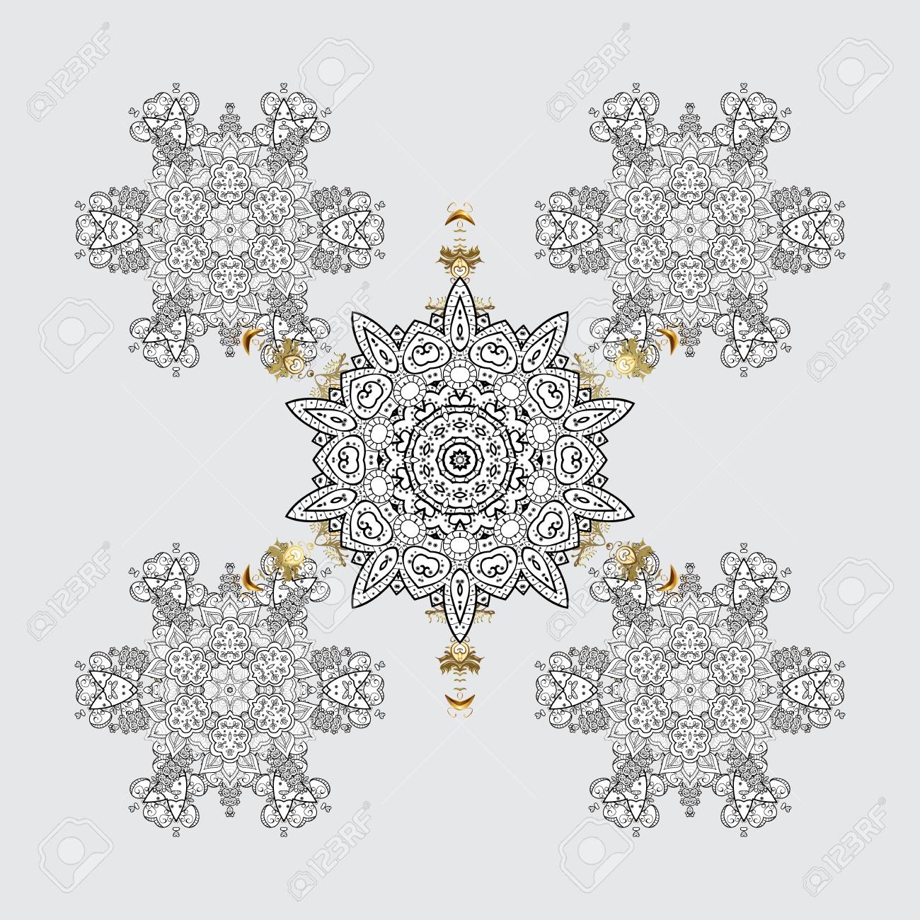 グレーの色の雪の結晶デザイン 雪の華の背景にいたずら書き 黄金の