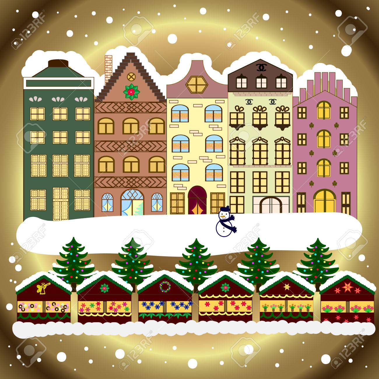 christmas winter scene background evening village winter landscape