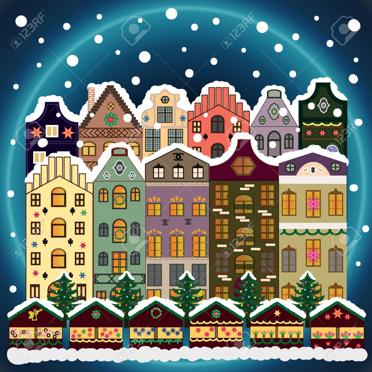 Urban Winter Landscape. Christmas Card Happy Holidays Banner. Vector  Illustration. Snowy Street. Flat Design. Royalty Free SVG, Cliparts,  Vectors, and Stock Illustration. Image 72629222., image size:1300x1300