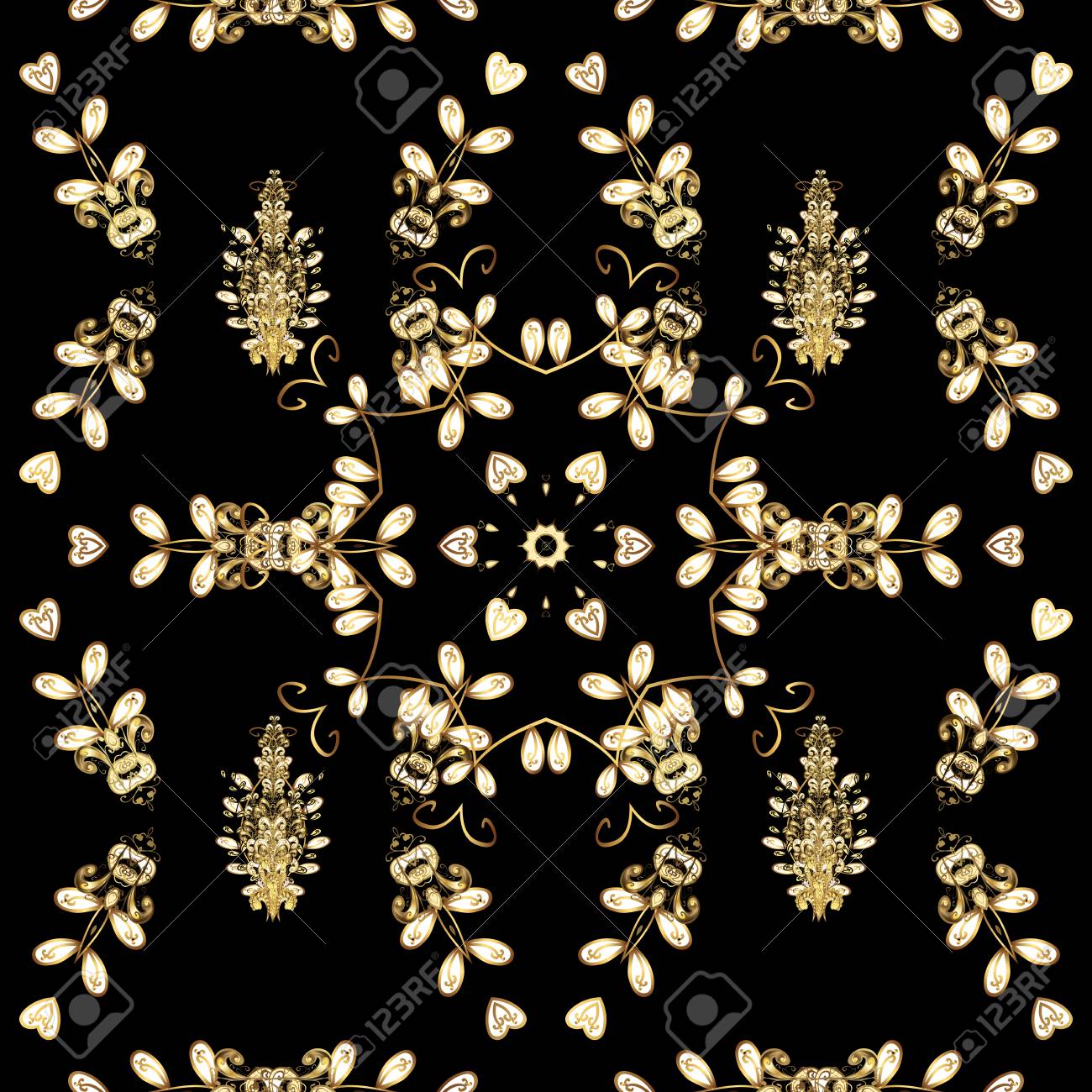 Abstract Floral Wreath From Golden Doodle Fantasy Leaves And Stock