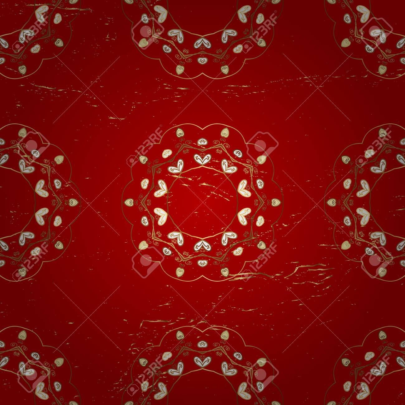 ヴィンテージ スタイリッシュな美しい近代的な 3 D ライン アート ゴールドと赤のペイズリー柄のペイズリー エレガントな花柄背景スケッチ図葉の花や装飾品 の写真素材 画像素材 Image