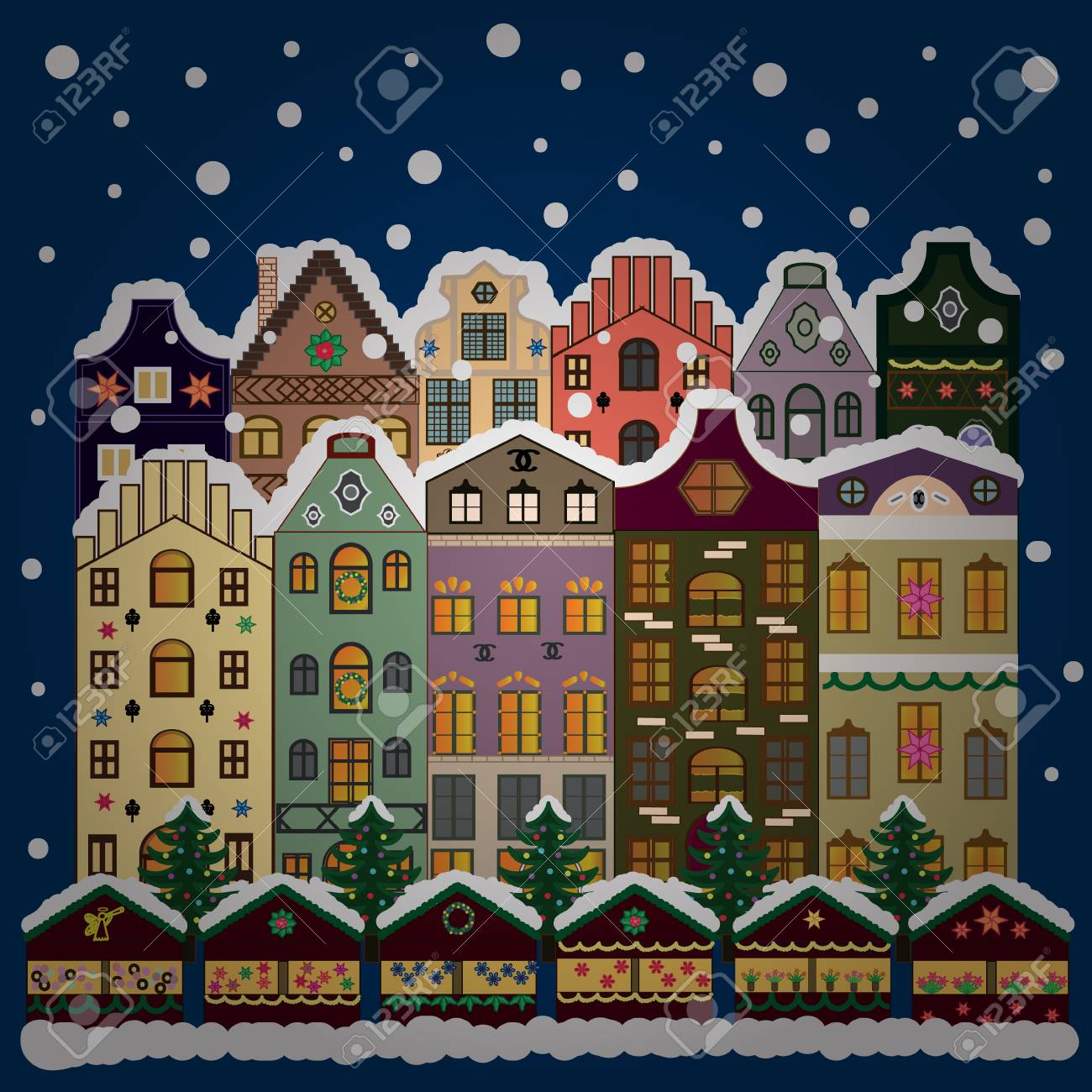 vector illustration eps 10 winter city with blue trees cute