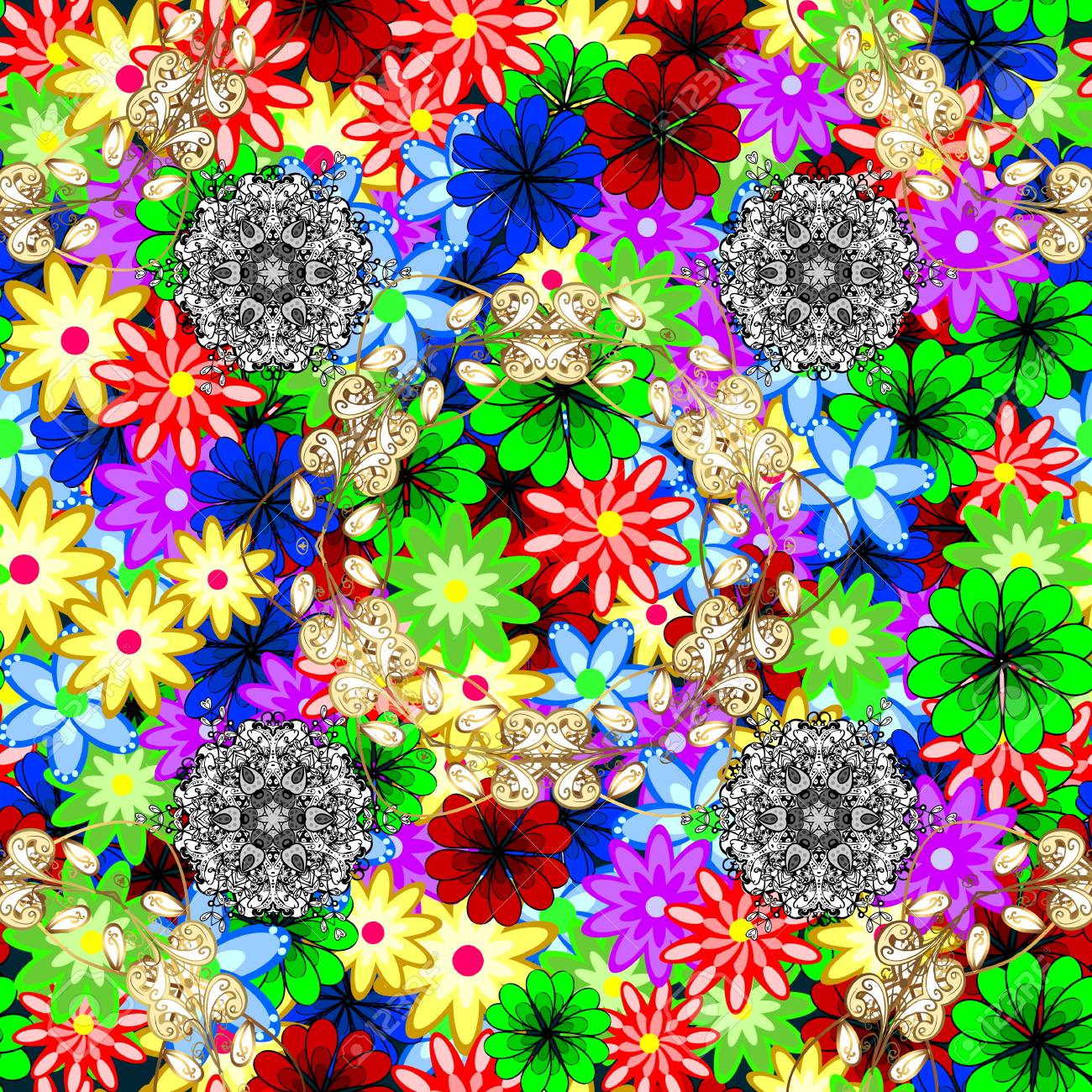 カラフルな背景に花模様のシームレスなパターン 花のベクトル イラスト のイラスト素材 ベクタ Image カラフルな背景に花模様のシームレスなパターン 花のベクトル イラスト のイラスト素材 ベクタ Image