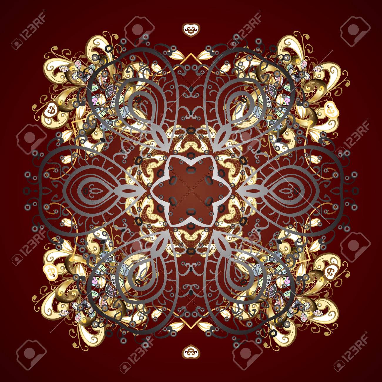 茶色の背景に分離水彩黄金の雪 冬の象徴 美しい装飾 孤立した様式化された雪のベクトルの手描きイラスト のイラスト素材 ベクタ Image