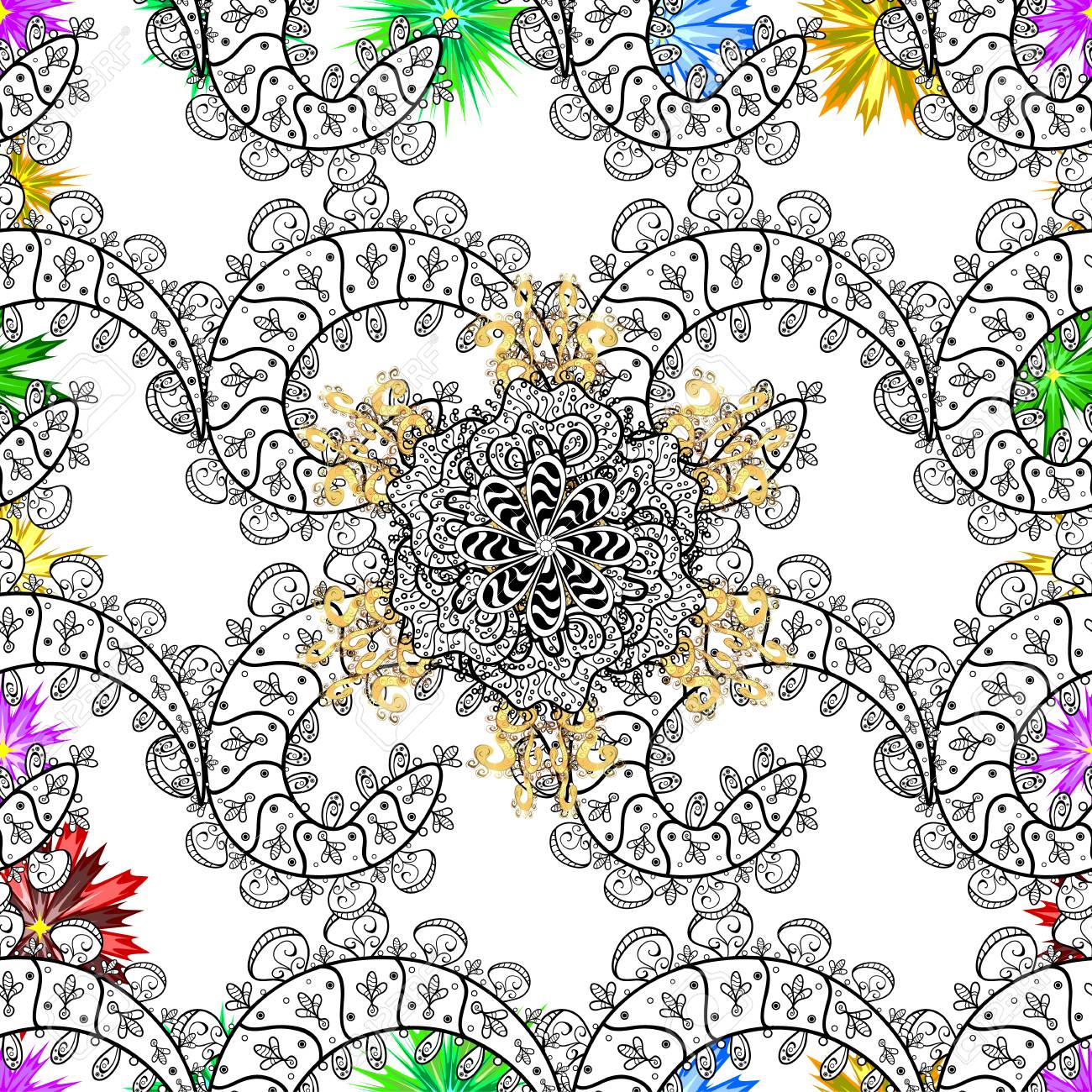 Flat Flower Elements Design Colour Spring Theme Seamless Pattern Background Flowers On White