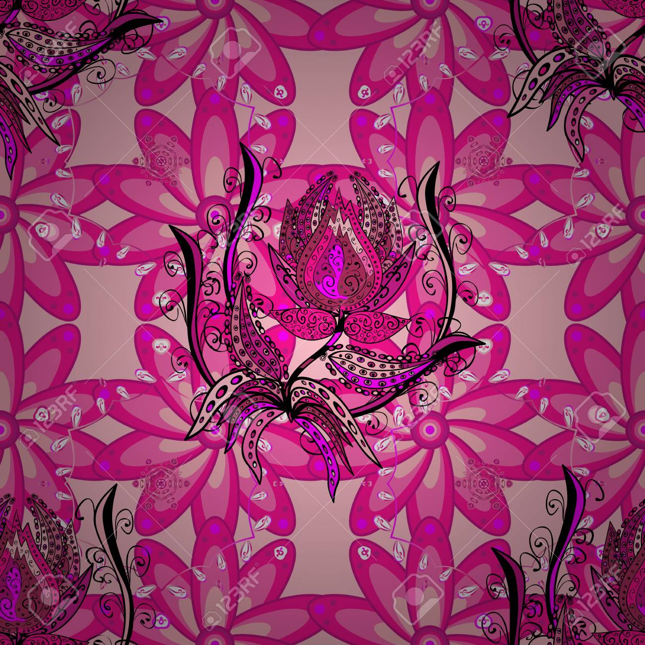 エレガントなファッションのテンプレートを印刷します 小さな花でかわいいパターンをベクトルします 小さなカラフルな花 カラフルなイラスト ピンク マゼンタ 中性花と春の花の背景 のイラスト素材 ベクタ Image