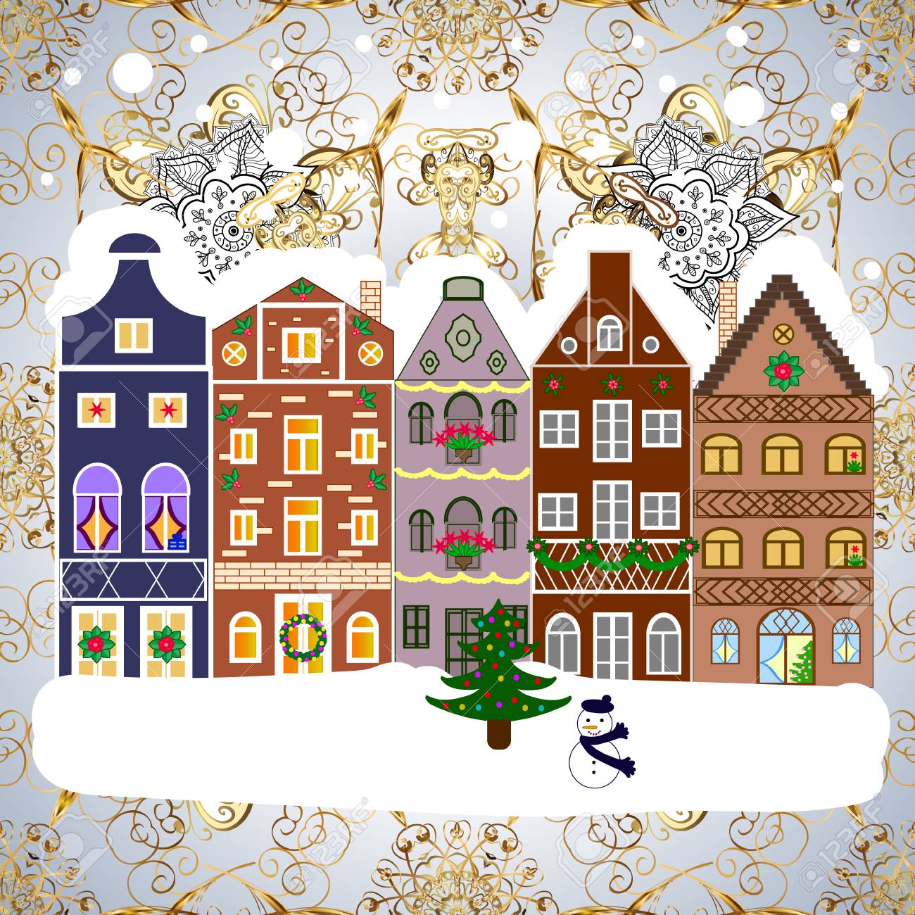 christmas winter scene background vector illustration evening