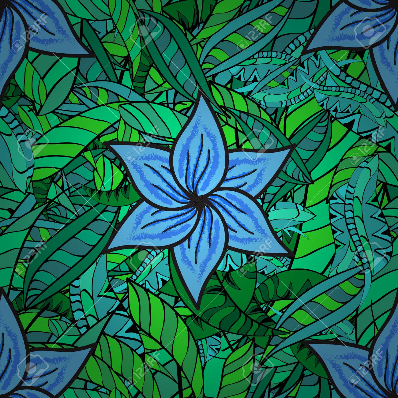 Flowers On Green Blue Black Gray And Violet Colors In Watercolor Style Seamless Floral Pattern With Flowers On Green Blue Black Gray And Violet Colors Royalty Free Cliparts Vectors And Stock Illustration
