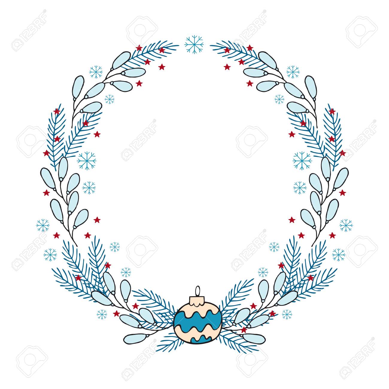 hand drawn winter holiday wreath a template of greeting card