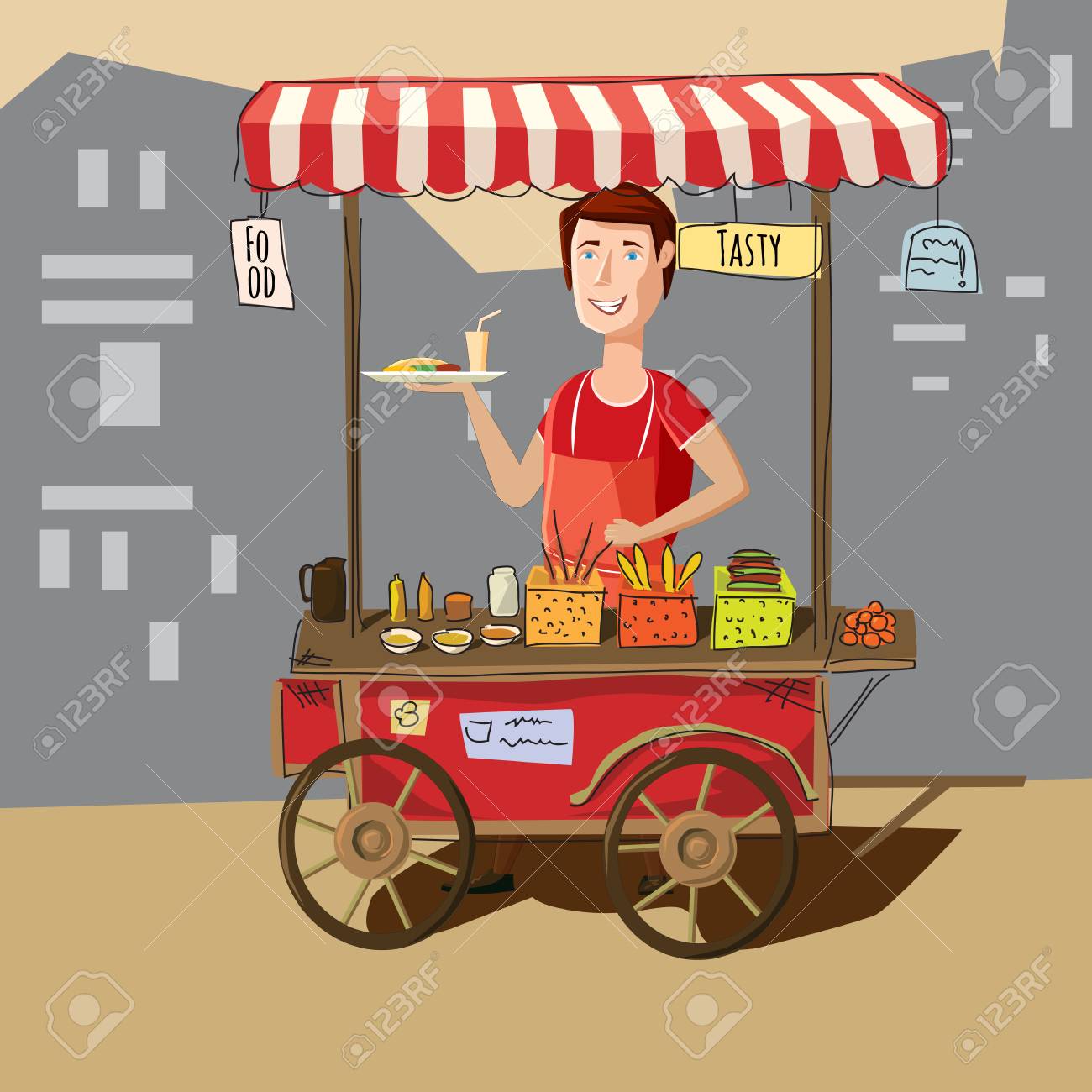 Street food truck street vendor in cartoon style vector illustration. - 75847261 Street food truck street vendor in cartoon style vector illustration. - 75847261