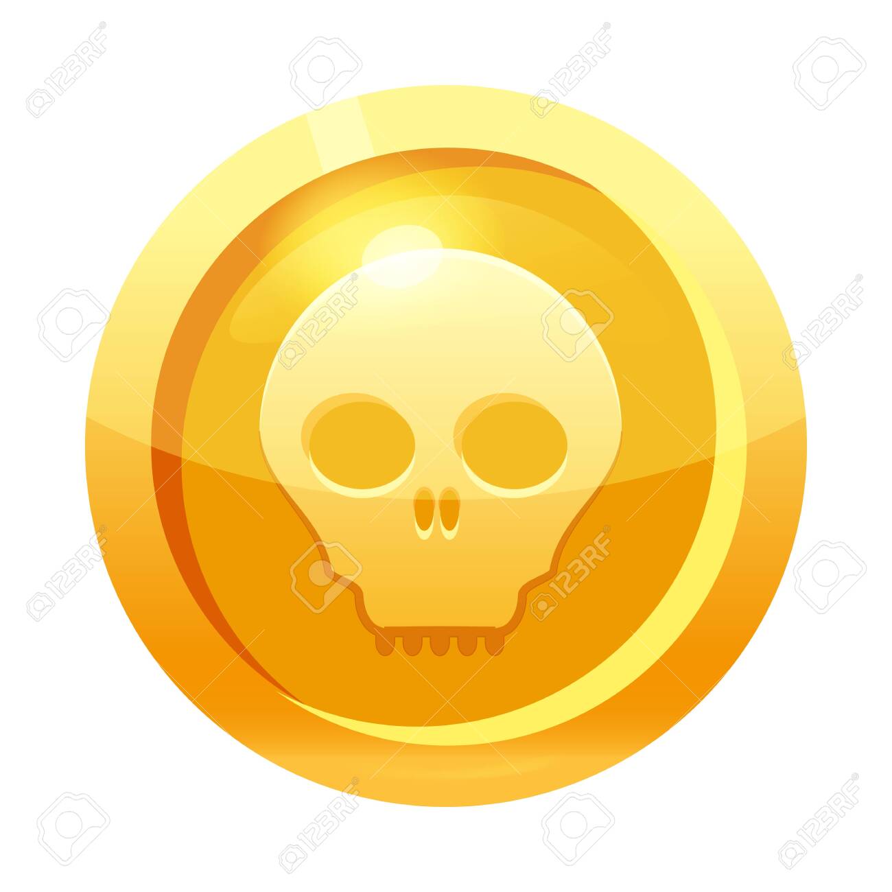 스컬 심볼, 아이콘, 게임 인터페이스, 골드 메탈이 있는 게임 코인 골드. 웹, 게임 또는 애플리케이션 GUI UI용. 벡터 일러스트  레이 션 절연 로열티 무료 사진, 그림, 이미지 그리고 스톡포토그래피. Image 136604933