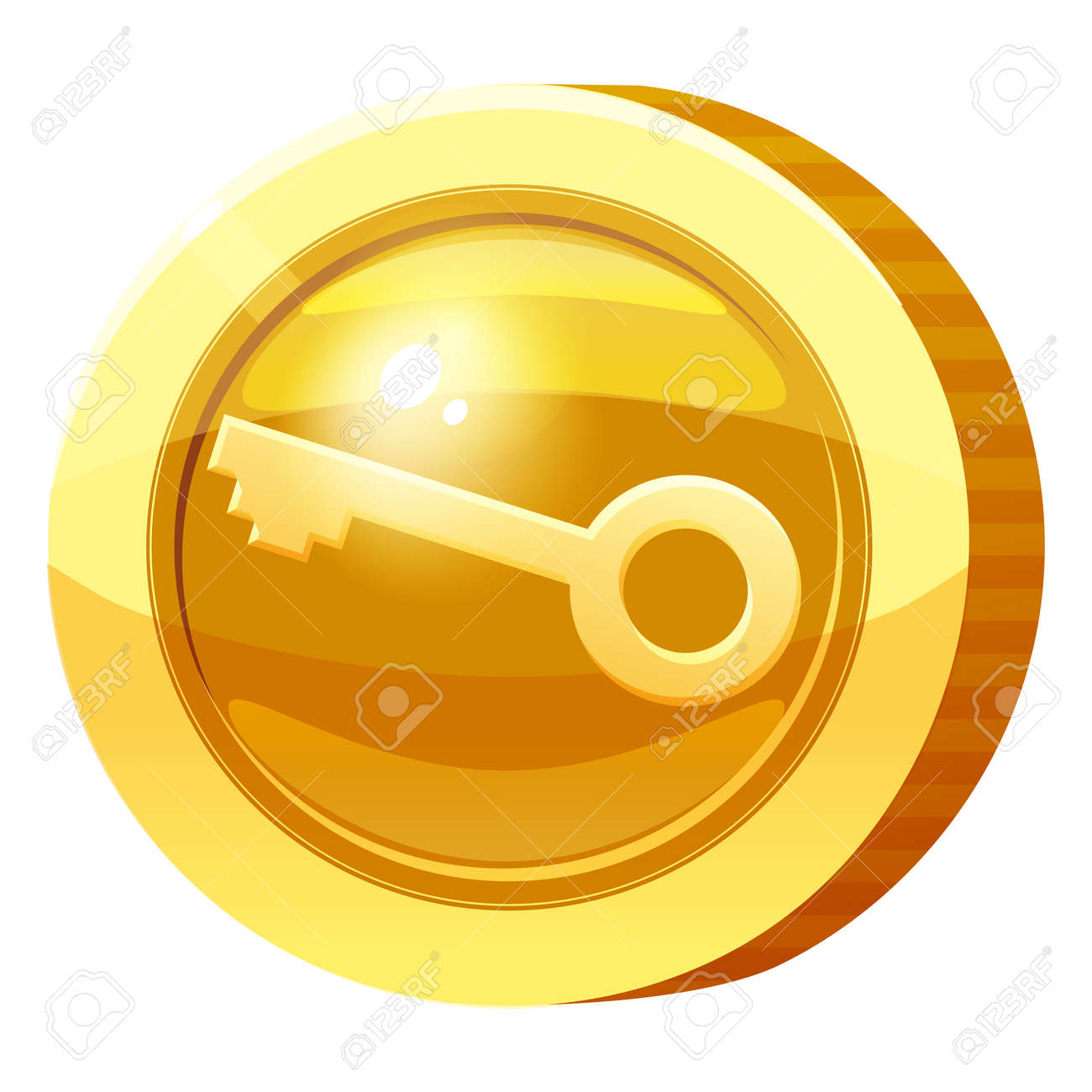 Gold Medal Coin Key symbol. Golden token for games, user interface asset element. Vector illustration - 171350241 Gold Medal Coin Key symbol. Golden token for games, user interface asset element. Vector illustration - 171350241
