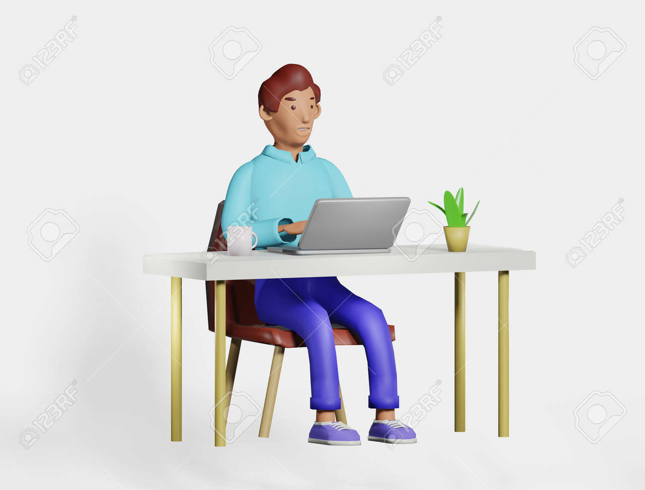 Illustration 3D character man at the desk office, home working using laptop.Smiling character freelancer, businessman working, cartoon style render - 171446628 Illustration 3D character man at the desk office, home working using laptop.Smiling character freelancer, businessman working, cartoon style render - 171446628