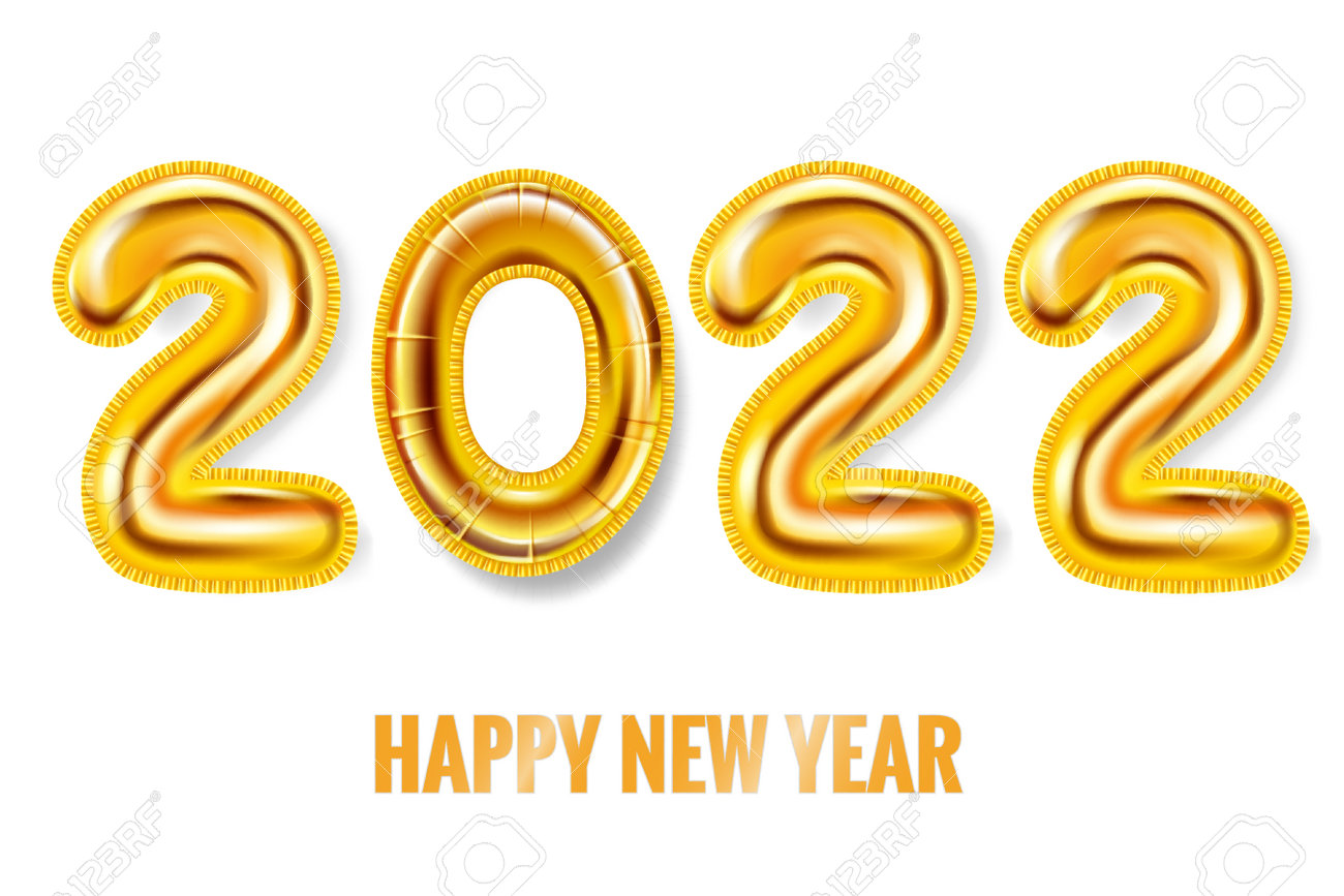 2022 Happy New Year Gold balloons. Gold foil numerals, poster, banner. Vector realistic 3D illustration - 171502146 2022 Happy New Year Gold balloons. Gold foil numerals, poster, banner. Vector realistic 3D illustration - 171502146
