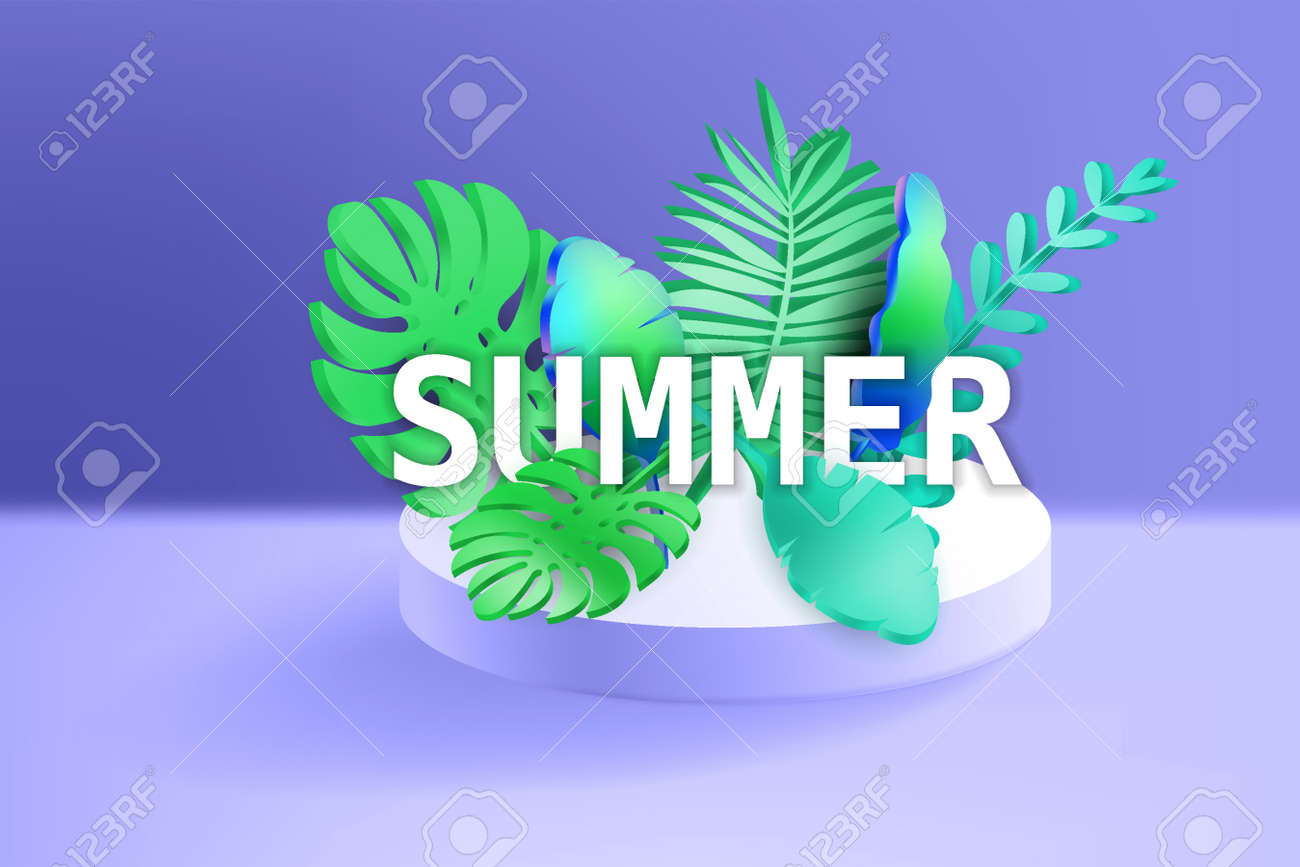 3D Tropical leaves scene podium with text Summer, botanical background. Render vector foliage pedestal, stage illustration template - 171582976 3D Tropical leaves scene podium with text Summer, botanical background. Render vector foliage pedestal, stage illustration template - 171582976