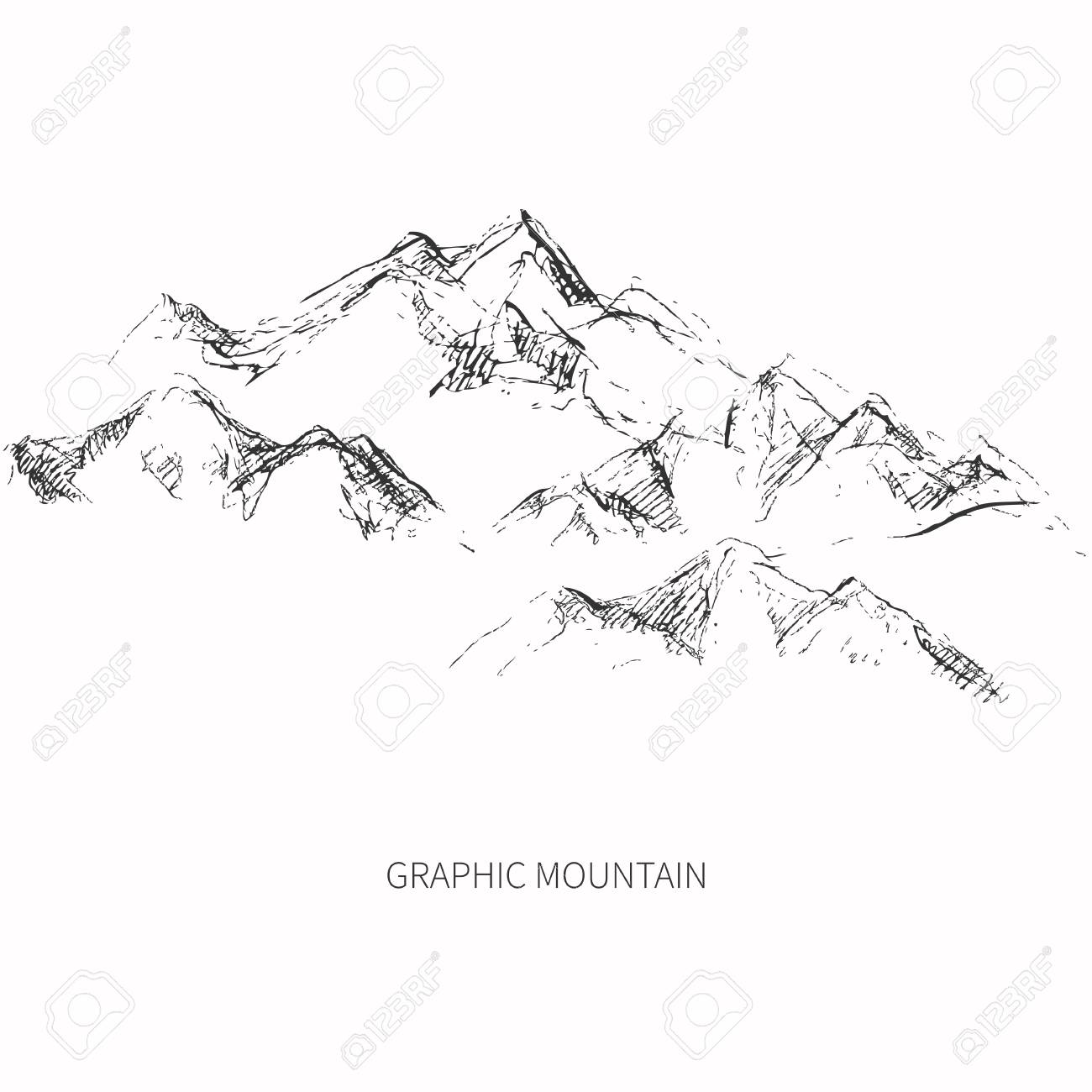 鉛筆スケッチ山の峰。ベクターデザイン。のイラスト素材・ベクター
