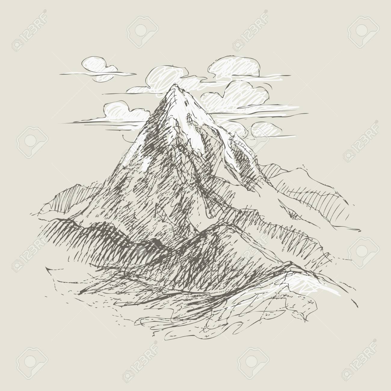 鉛筆は、山の峰をスケッチします。のイラスト素材・ベクター Image