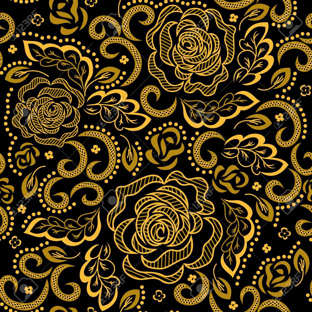 黒の背景に金色の花柄 ベクトル のイラスト素材 ベクタ Image