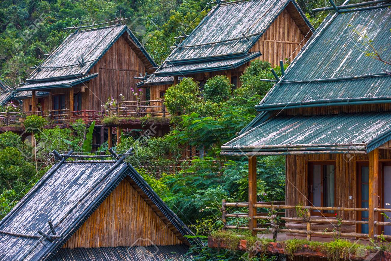 Wooden Bamboo Houses In The Jungle Sanya Li And Miao Village - 