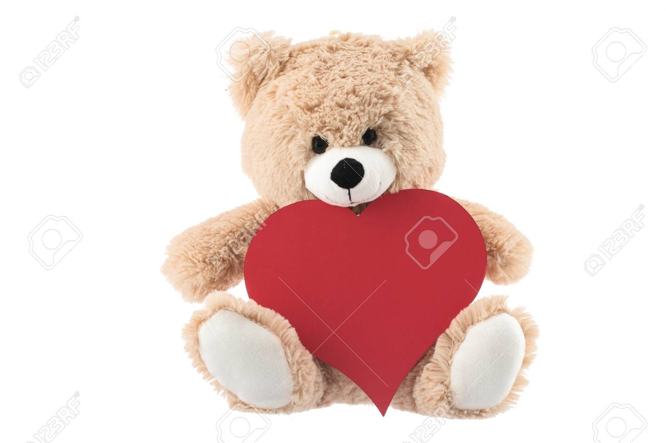 Teddy Bear Holding Ein Herz Auf Weissem Hintergrund Valentinstag Konzept Lizenzfreie Fotos Bilder Und Stock Fotografie Image 50534563