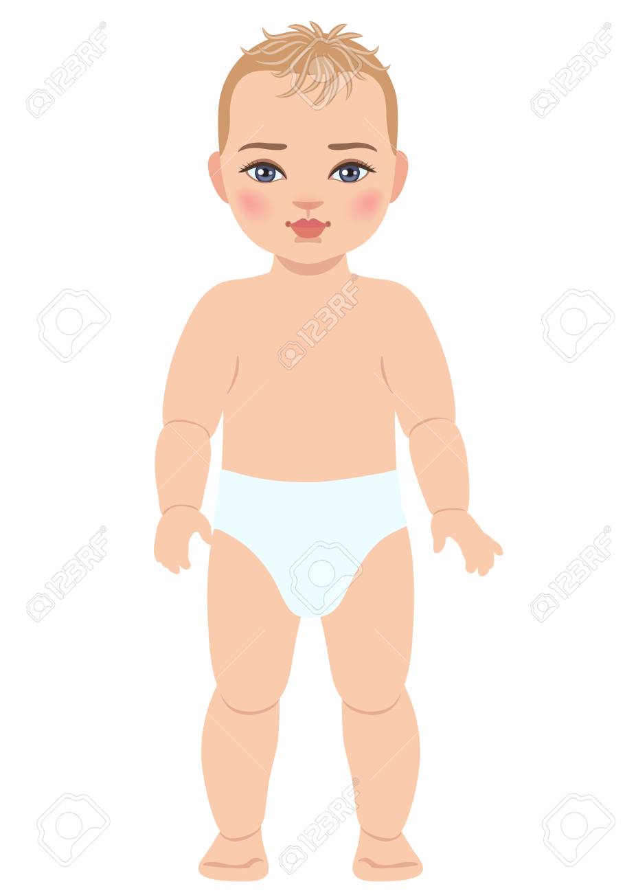 Cute Baby In Diaper The Child Is First Year From The Birth Standing Toddler Isolated On White Background Royalty Free Cliparts Vectors And Stock Illustration Image