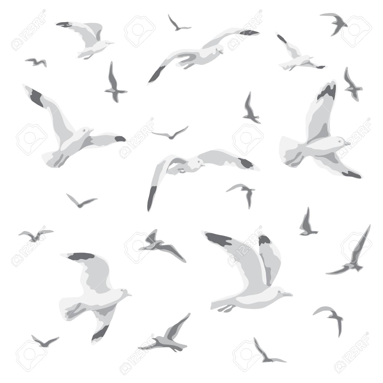 空飛ぶカモメの群れ のイラスト素材 ベクタ Image 空飛ぶカモメの群れ のイラスト素材 ベクタ Image
