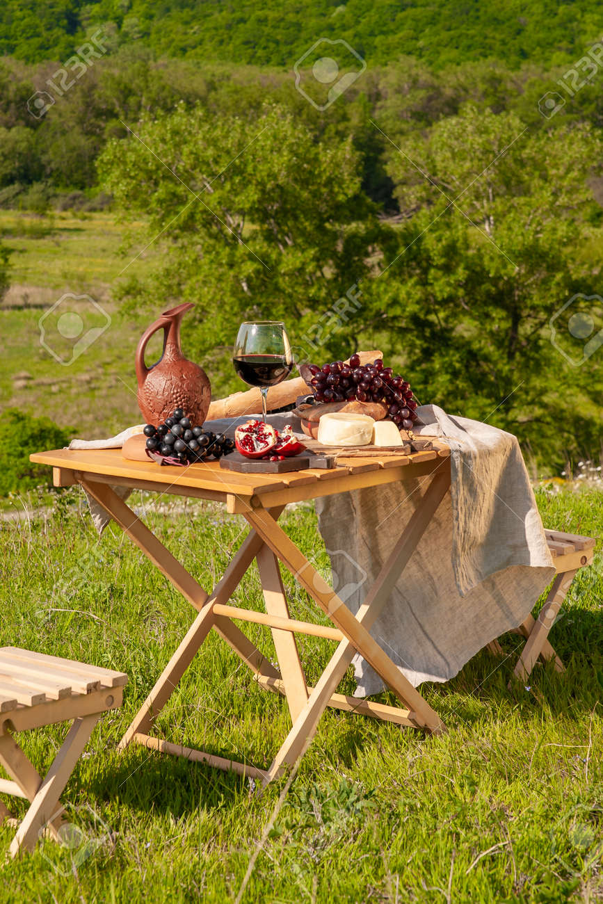 Outdoor Picnics In The Mountains A Picnic Table Set With Red Stock Photo Picture And Royalty Free Image Image 156771083