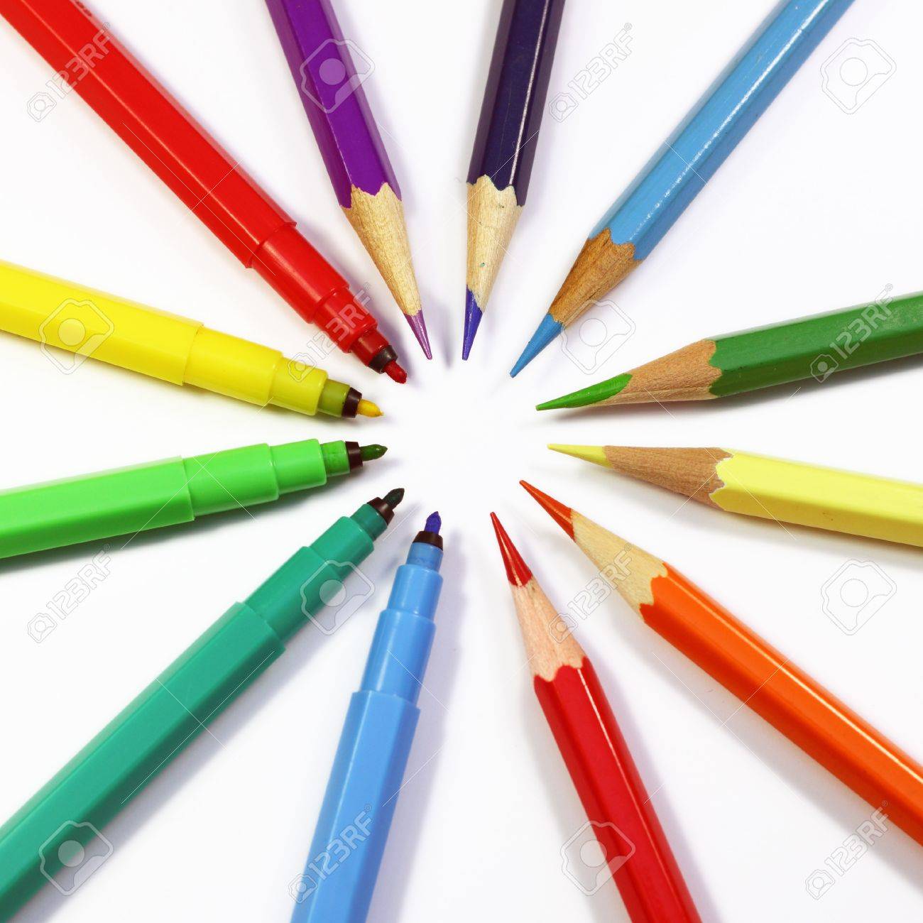 crayons and markers isolated on white stock photo picture and