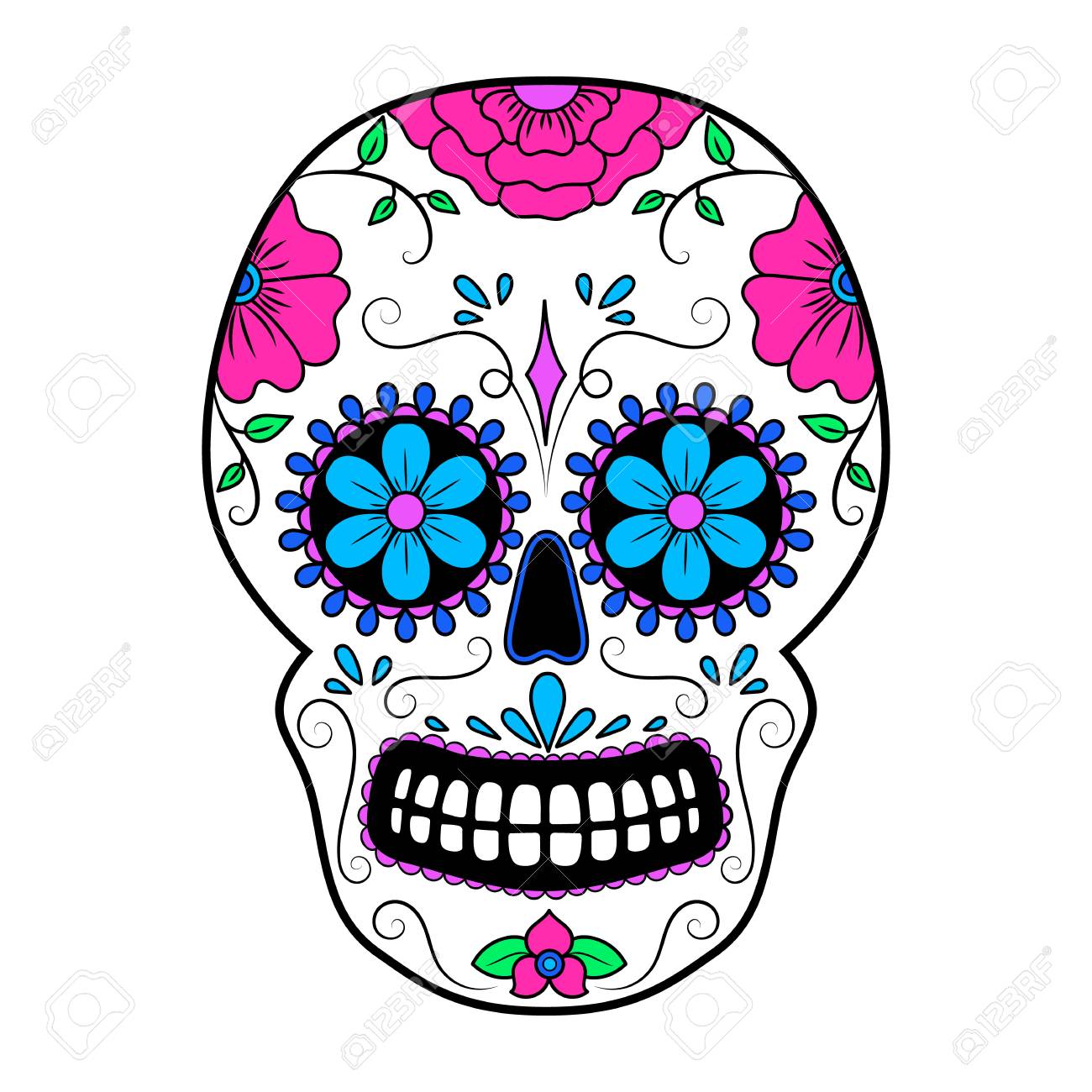 Day Of The Dead Colorful Skull With Floral Ornament. Mexican Sugar Skull.  Vector Illustration Royalty Free SVG, Cliparts, Vectors, and Stock  Illustration. Image 89679737., image size:1300x1300