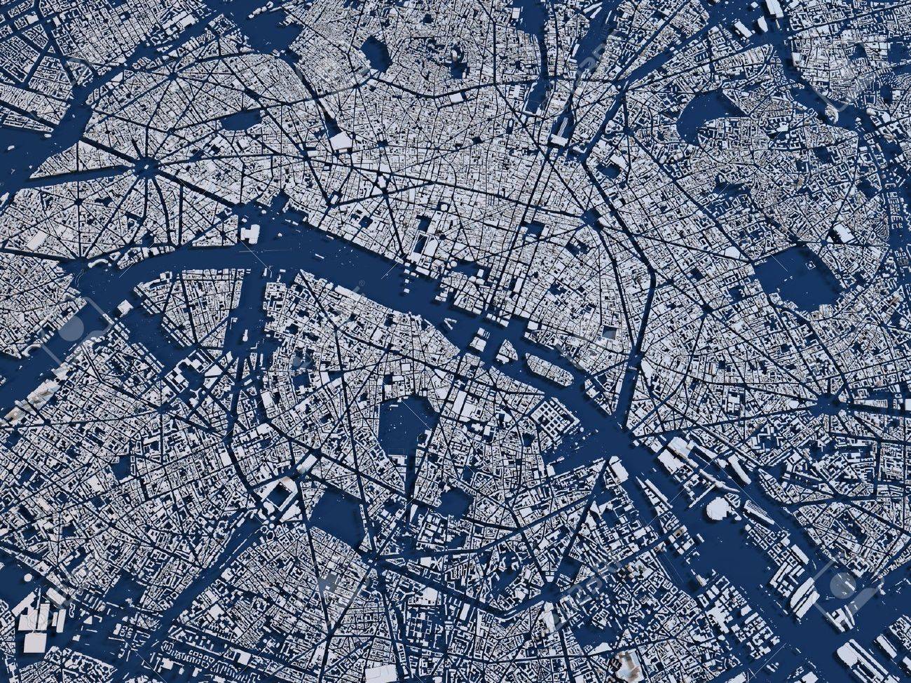 パリ フランス 衛星ビュー 3 D マップの地図 の写真素材 画像素材 Image