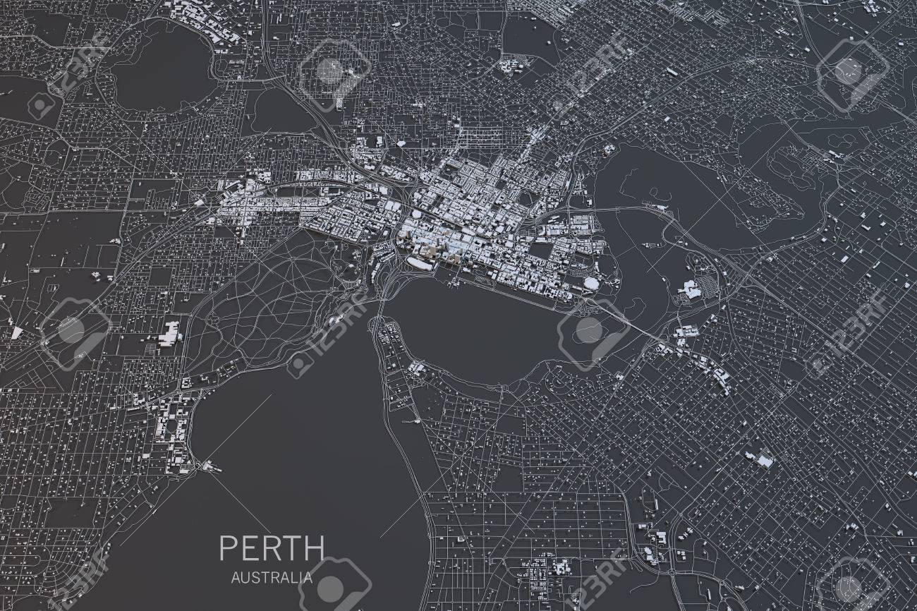perth map satellite view city australia 3d rendering stock photo 64477538
