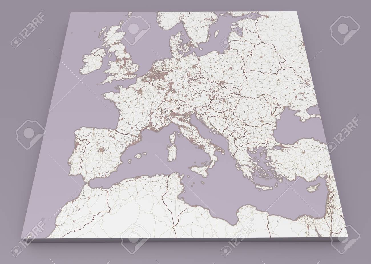 ヨーロッパと北アフリカのストリートと政治地図 ヨーロッパの都市 州の国境を持つ政治地図 都市部 ストリートディレクトリ アトラス の写真素材 画像素材 Image