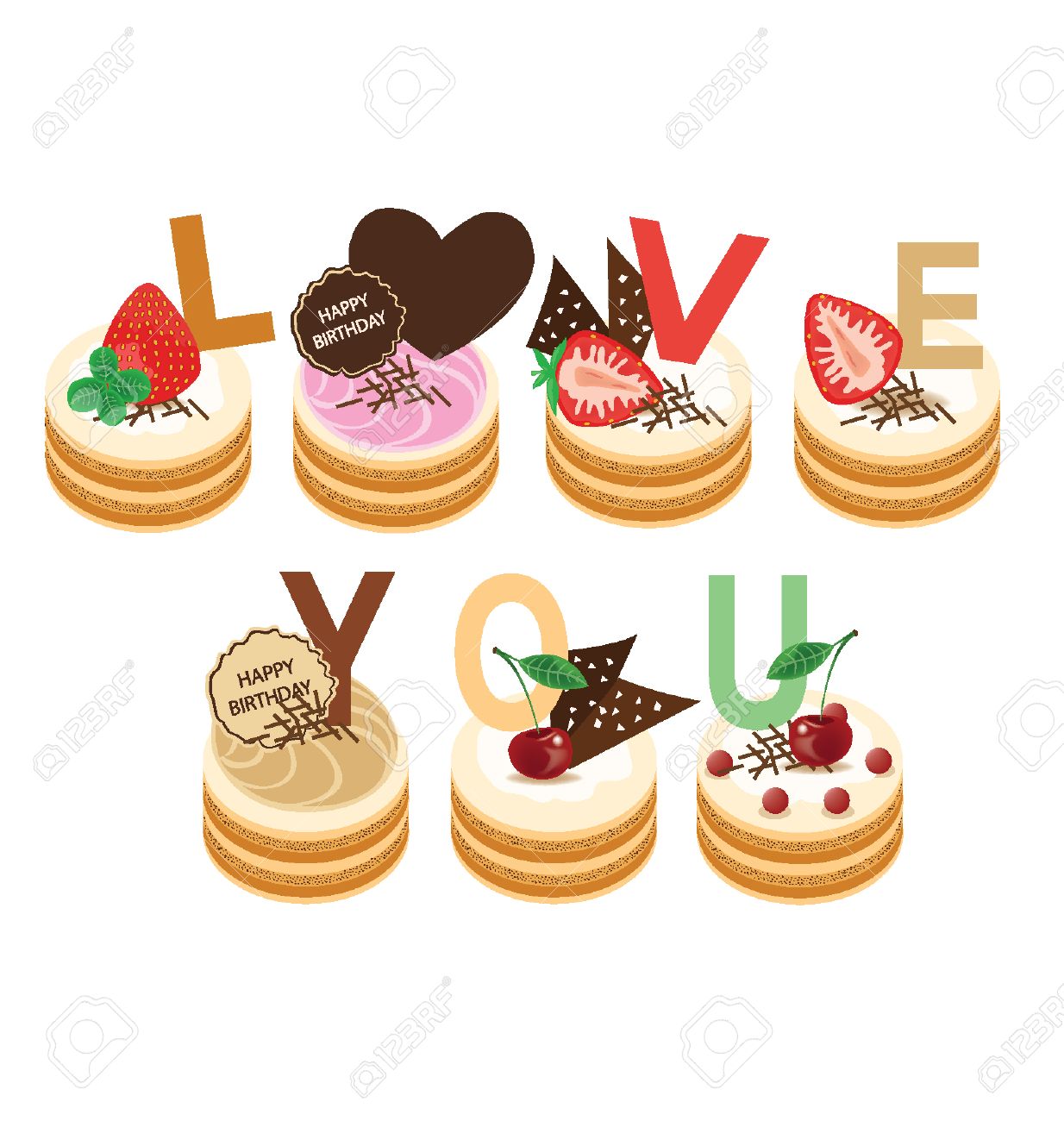 Love You Happy Birthday Cake Illustration Royalty Free SVG ...