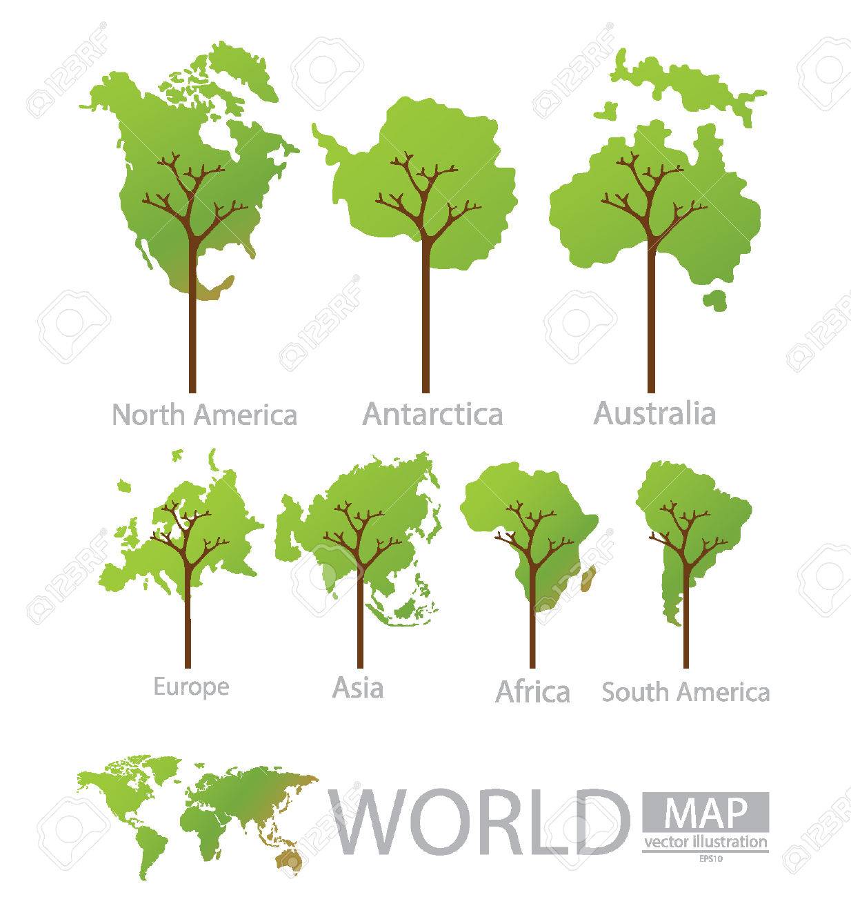 tree design africa antarctica asia australia europe royalty