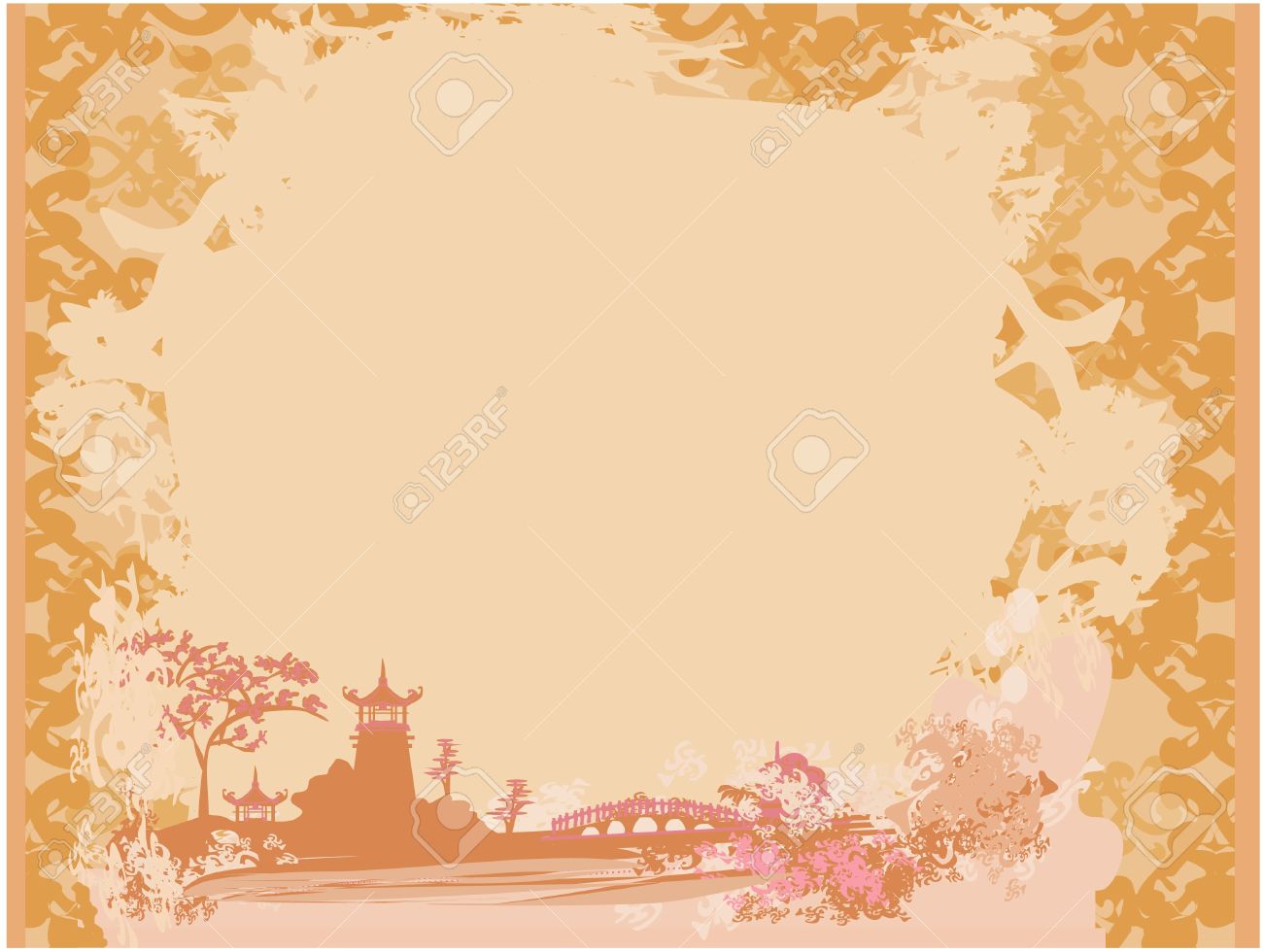 old paper with asian landscape royalty free cliparts vectors and