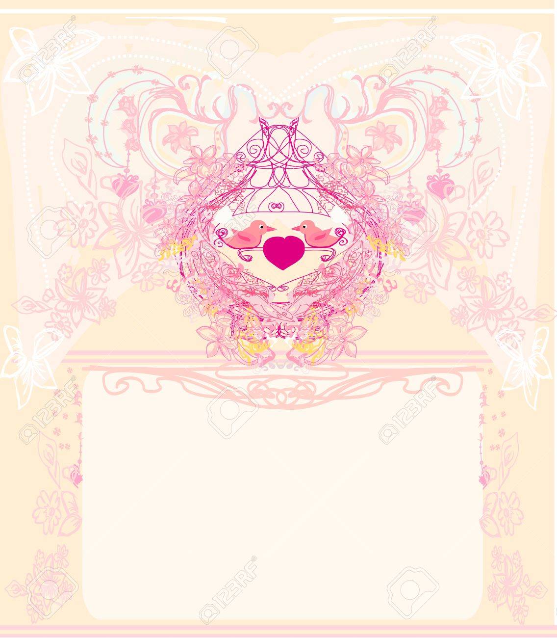 Greeting Card With 2 Sweet Love Birds Wedding Invitation Royalty