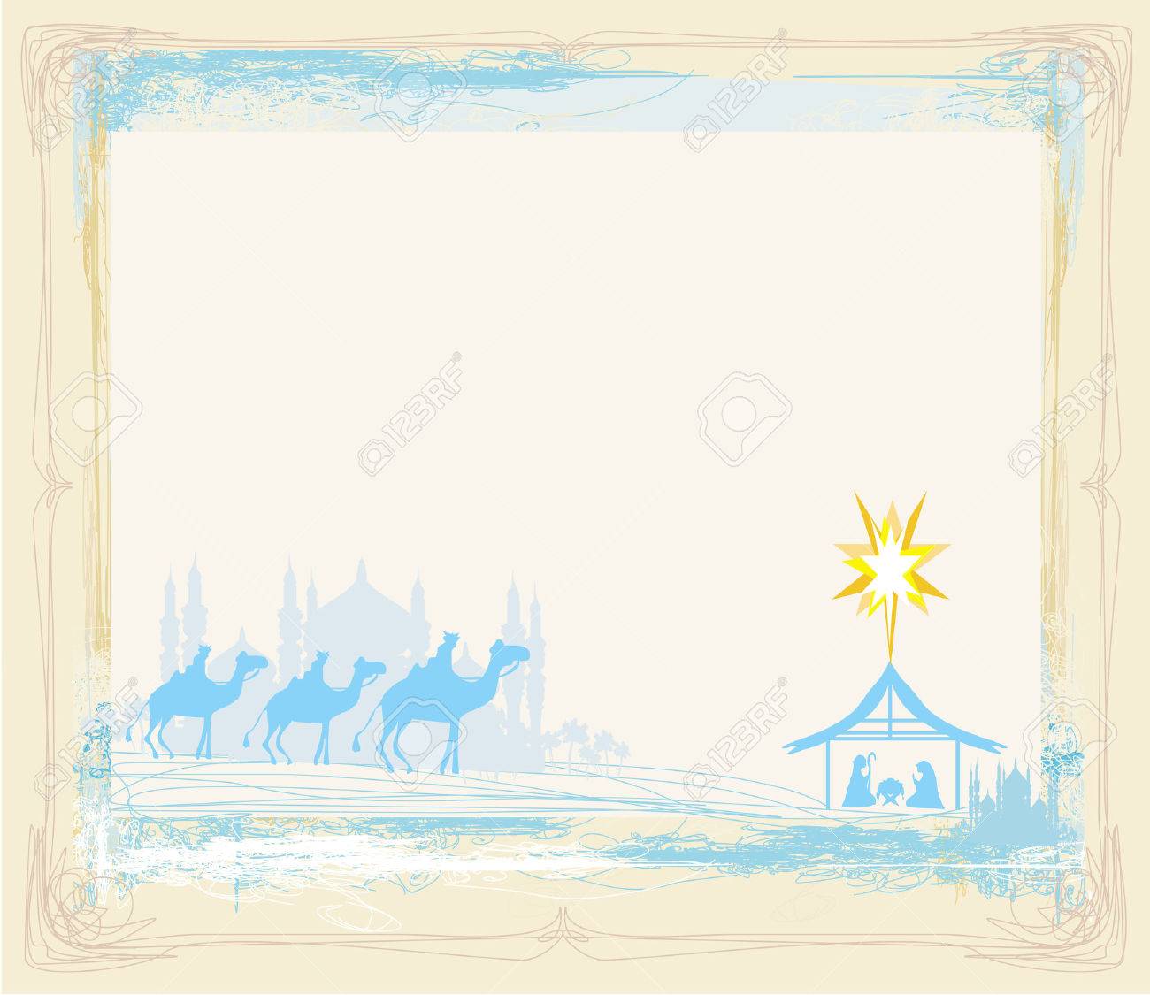 grunge frame with traditional Christian Christmas Nativity scene with the three wise men - 22269606 grunge frame with traditional Christian Christmas Nativity scene with the three wise men - 22269606