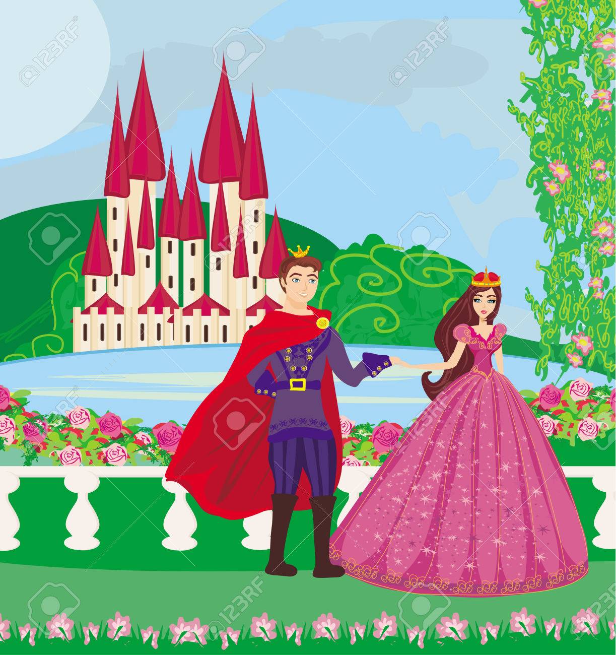Die Prinzessin Und Der Prinz In Einem Schonen Garten Lizenzfrei Nutzbare Vektorgrafiken Clip Arts Illustrationen Image 25966149