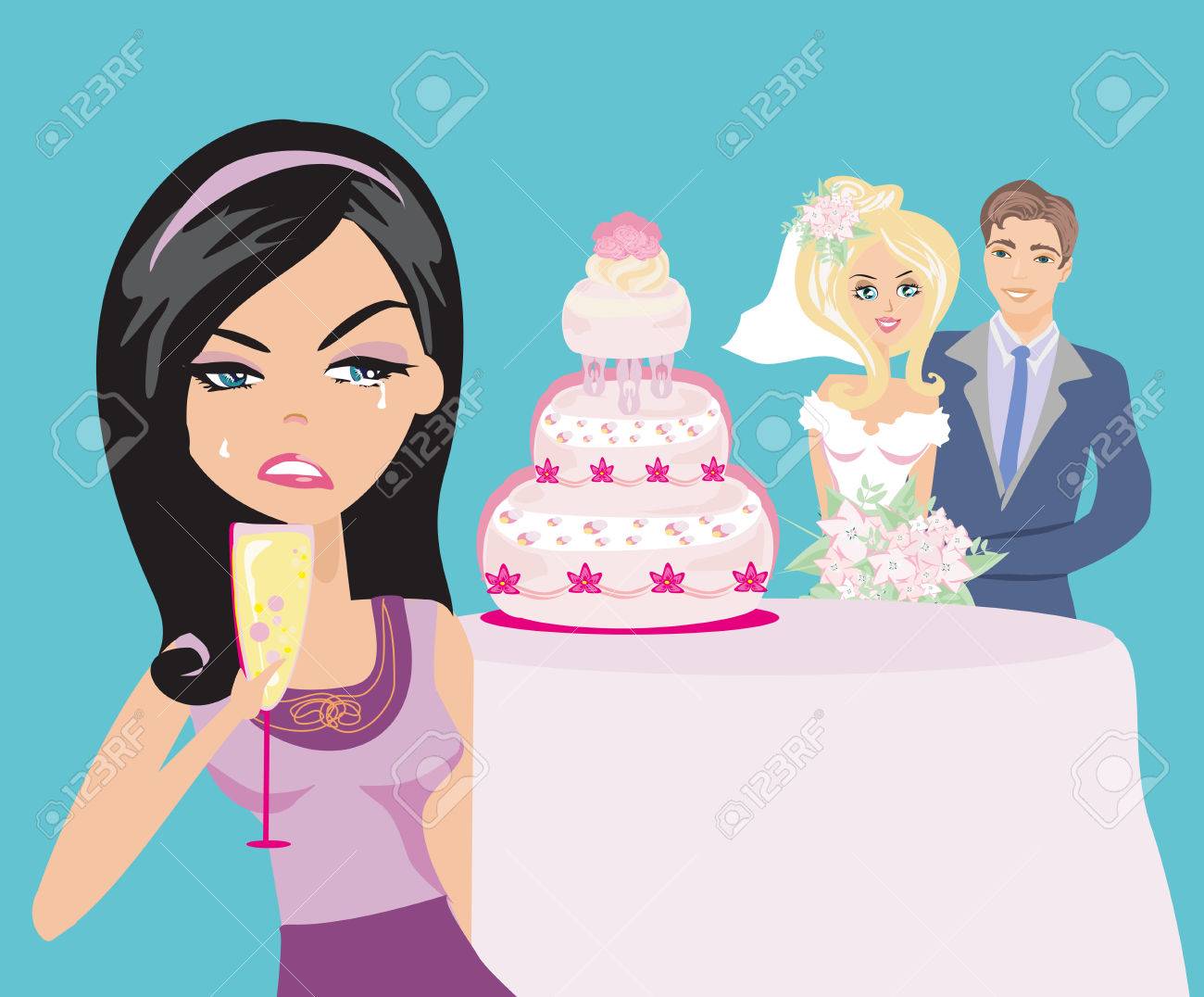 若い女性の幸せ結婚式ペアに嫉妬 のイラスト素材 ベクタ Image