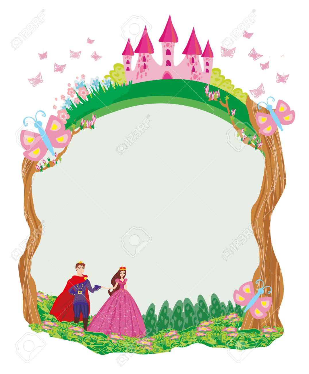 Schoner Prinz Und Prinzessin Im Garten Rahmen Lizenzfrei Nutzbare Vektorgrafiken Clip Arts Illustrationen Image 82839939